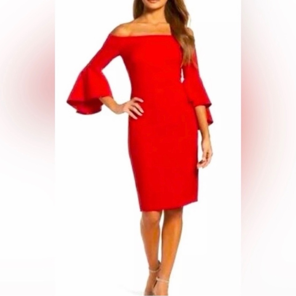 Bisou Bisouโ Michelle Bohbot red off shoulder dress size 4